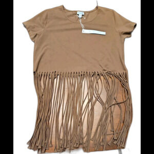 She And Sky Fringe Olive Green Crop Top Tee Shirt , Womens Size Medium